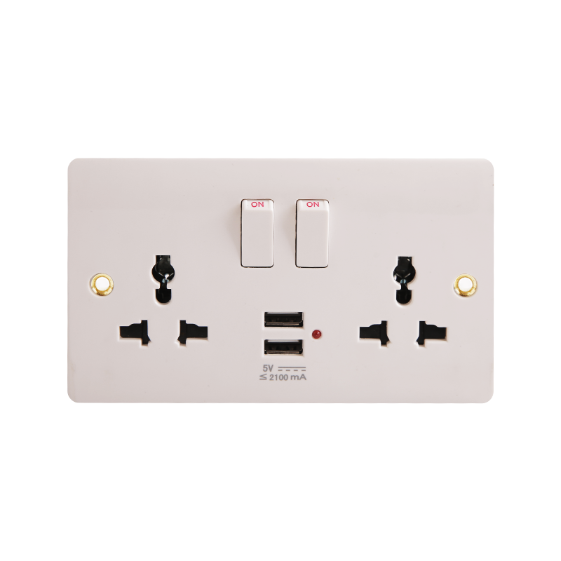 Bakelite 2 Gangs Universal Switched Socket med 2 USB (5V 2100mA) HK6216V-UN-UB